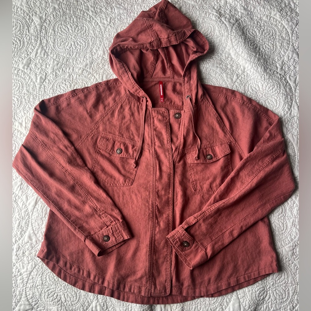 hooded button down jacket